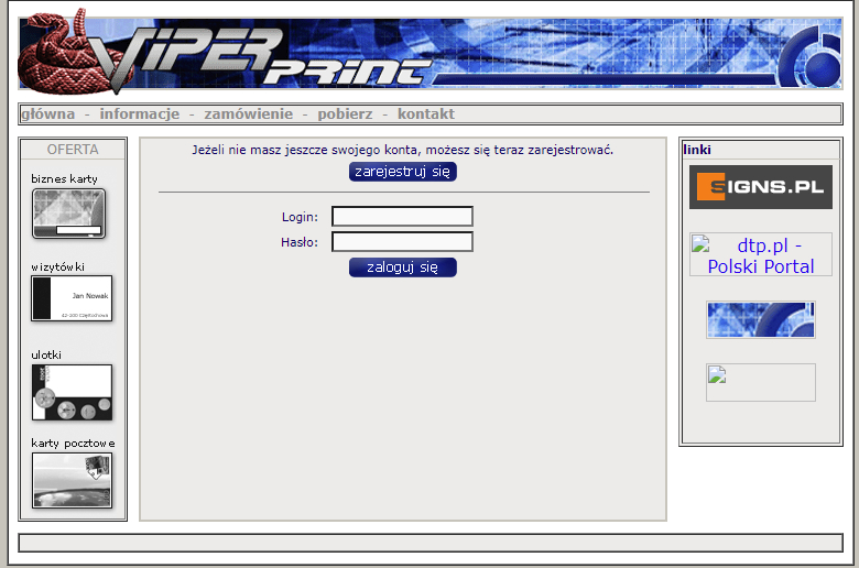 Drukarnia ViperPrint - druk online - pierwsza wersja strony z 2002 roku